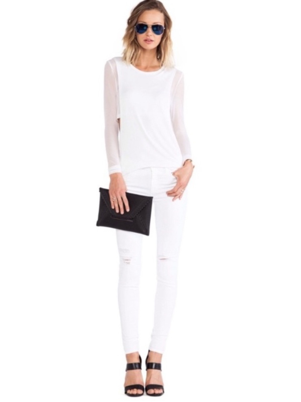 J Brand Midrise Super Skinny Ripped Jeans